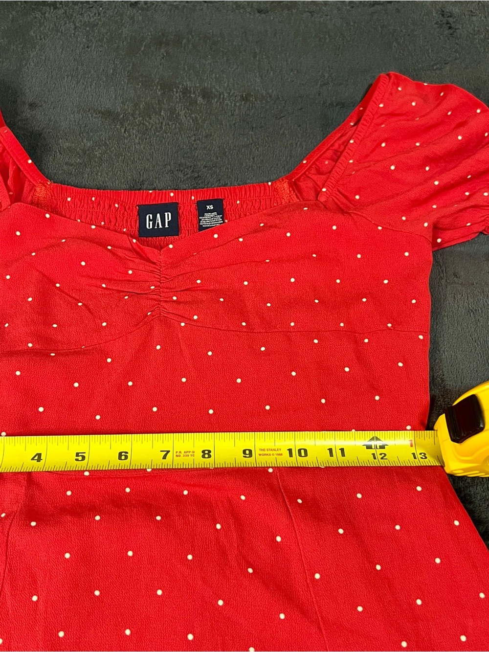 Gap Wms Red White Polka Dot Sweetheart Puff Sleeve Smock Retro Mini Dress XS - Picture 9 of 12